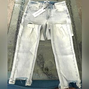 Nwt Vigoss Women's Light Blue Distressed Marley Mid Rise Skinny Jeans Size 26x27